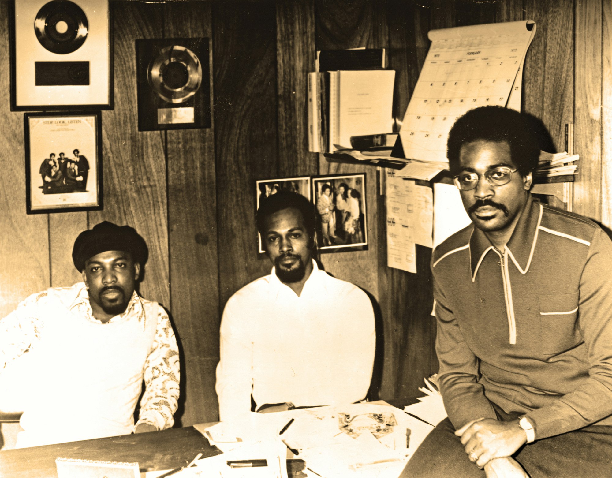 Leon Huff, Thom Bell, and Kenny Gamble, Philadelphia, 1973. Photo via Michael Ochs Archives/Getty Images.